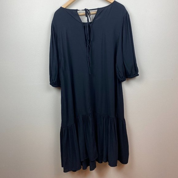 Eloquii Dress 18 Black Shift Tunic Puff Sleeve Lightweight Tie Back Plus New NWT - Picture 6 of 11